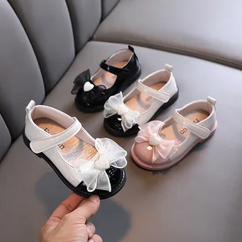 Пролетно Обувки с Кристали За момичета; Колекция 2022 г.; Есен Нова Детска Кожа Обувки на Принцесата Свързани с Лък-пеперуда; Детска Танцова Шоу-обувки на равна подметка H305 1