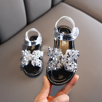 Сандали на принцеса; Обувки за малки Момичета; Летни Сандали с диаманти; Лъскави Обувки за Момичета, Детски Сандали с отворени пръсти; Детска празнична Обувки