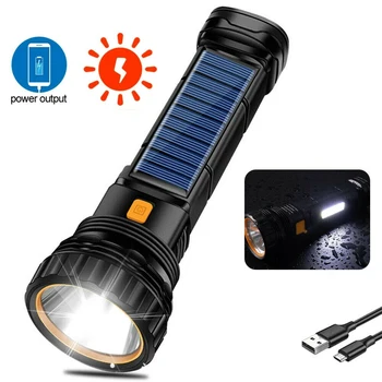 Слънчев Led Фенерче USB Акумулаторна Фенерче Lanterna Открит Дальнобойный Фенерче Многофункционален Авариен Банка Хранене Ръчна Лампа