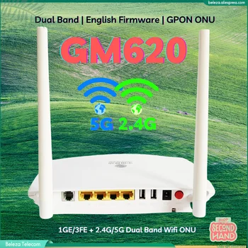 2,4 / 5G GM620 GPON ONU подержанная английски фърмуер 1GE + 3FE Двухдиапазонная WLAN 2,4 g 5g WIFI Използва оптична мрежа терминал ONT F673av9 0