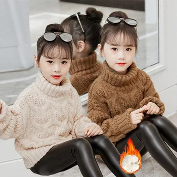 2021 есенно-зимни детски дрехи, възли пуловери за момичета, изолирана топли пуловери с високо воротом, детски пуловери за момичета от 2 до 12 години 0