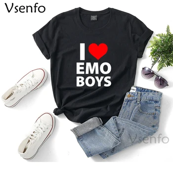I Love тениска за момчета в стил емо, памучен дамски тениски с къс ръкав и забавно принтом, летни графични дамски блузи, дамски козметична градинска облекло