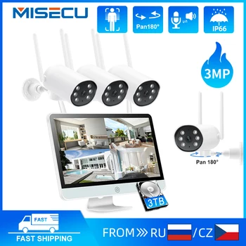 MISECU 3MP Безжична Система за видео наблюдение 8CH NVR Wifi IP Камера за Сигурност Комплект от 12 инча Монитор 2-Лентов Аудио Водоустойчив Комплект за Видеонаблюдение 0