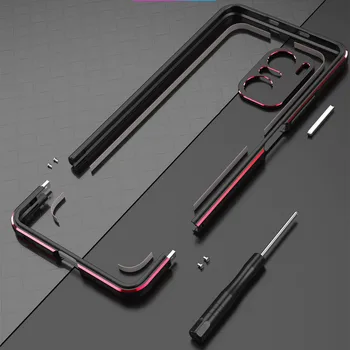 За Xiaomi Redmi K40/K40 Pro/POCOPHONE POCO F3 Mi 11i Алуминиева метална броня с рамка, Тънък калъф за телефон + Защитно фолио carmera