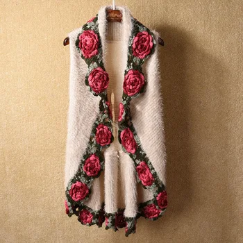 зимни дамски мохеровые трикотажни тайна cargidans, дамски пуловери с бродирани рози без ръкави, дамски пуловери с цветя модел, възли на една кука, висящи пуловери