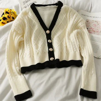 Корейската версия на клетчатого на модела, кратък свободен пуловер, яке, женски есента однобортный жилетка в тон