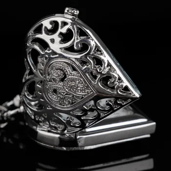 Кух Кварц Джобен Часовник във Формата На Сърце Със Сребърна Огърлица zegarek Lady Висулка Подарък 1