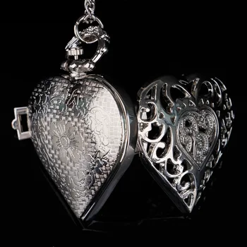 Кух Кварц Джобен Часовник във Формата На Сърце Със Сребърна Огърлица zegarek Lady Висулка Подарък 4