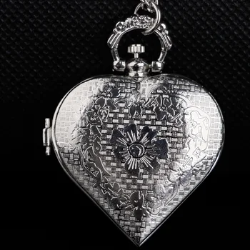 Кух Кварц Джобен Часовник във Формата На Сърце Със Сребърна Огърлица zegarek Lady Висулка Подарък 5
