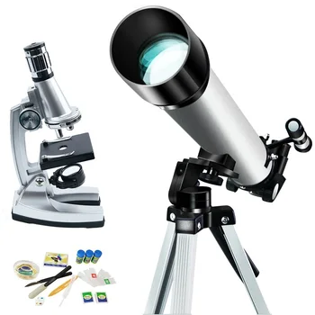 Рефракторный Астрономически Телескоп и 1200X Детски Микроскоп, Определени За Обучение на Науката, Подарък За Деца, Развитие на Играчка, Детски Комплект 