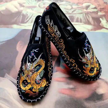 Стара Пекин на тъканта, обувки с Бродерия и цветен Модел, Мъжки Мокасини За Социално Човек-Gommino, Студентски Ежедневни обувки, Модерен Национален китайски стил