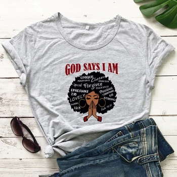 Цветен Бог Казва, Че съм Уникална тениска, Модни християнска афро-женска Тениска за Молитва, Ежедневни Дамски Тениска с Вдъхновяващи Цитати 0
